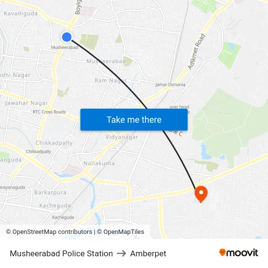 Musheerabad Police Station to Amberpet map