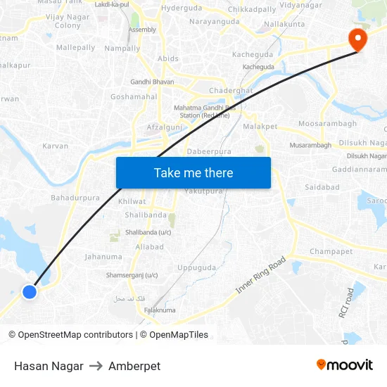 Hasan Nagar to Amberpet map