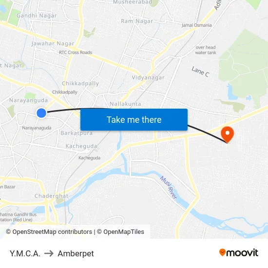 Y.M.C.A. to Amberpet map