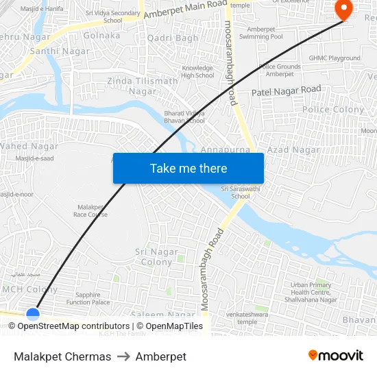 Malakpet Chermas to Amberpet map