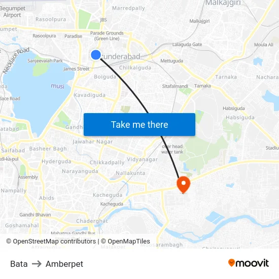 Bata to Amberpet map