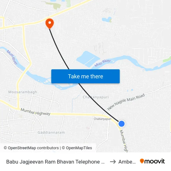 Babu Jagjeevan Ram Bhavan Telephone Colony Arch to Amberpet map