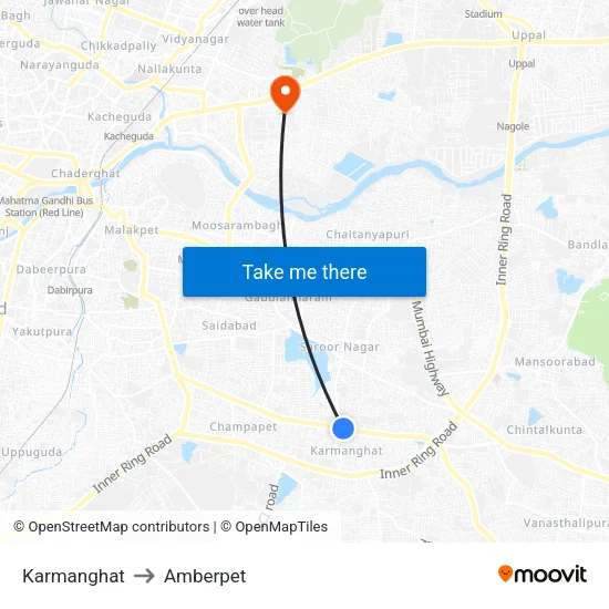 Karmanghat to Amberpet map