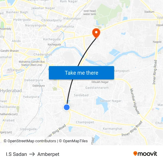 I.S Sadan to Amberpet map