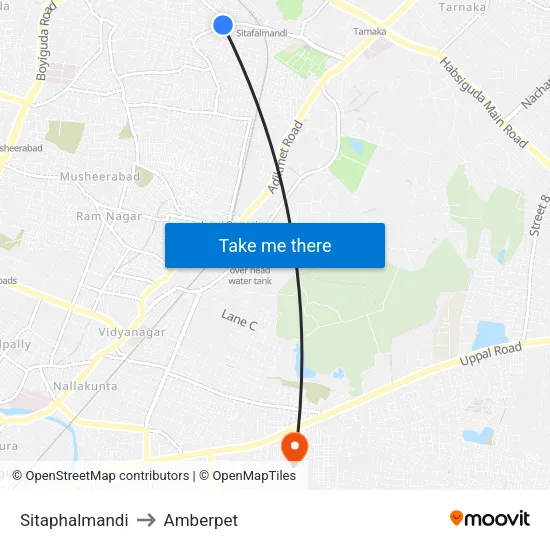 Sitaphalmandi to Amberpet map