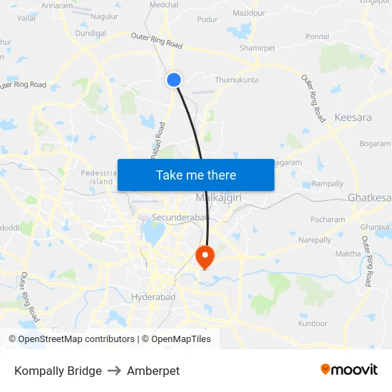 Kompally Bridge to Amberpet map
