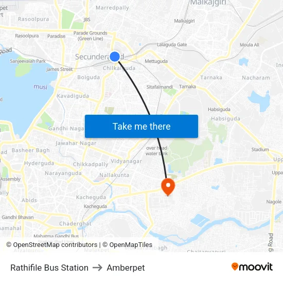 Rathifile Bus Station to Amberpet map