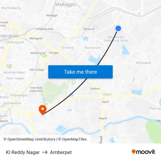 Kl Reddy Nagar to Amberpet map