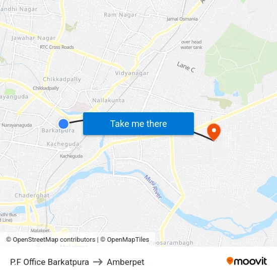 P.F Office Barkatpura to Amberpet map