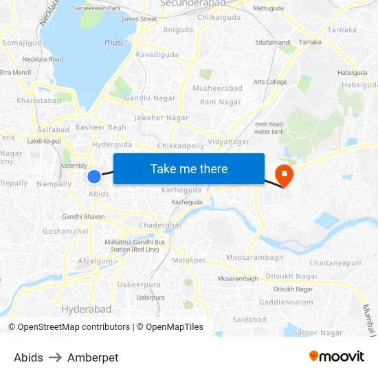 Abids to Amberpet map