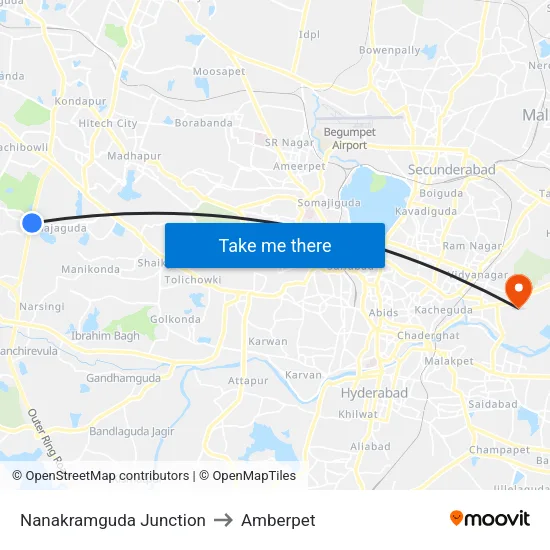 Nanakramguda Junction to Amberpet map