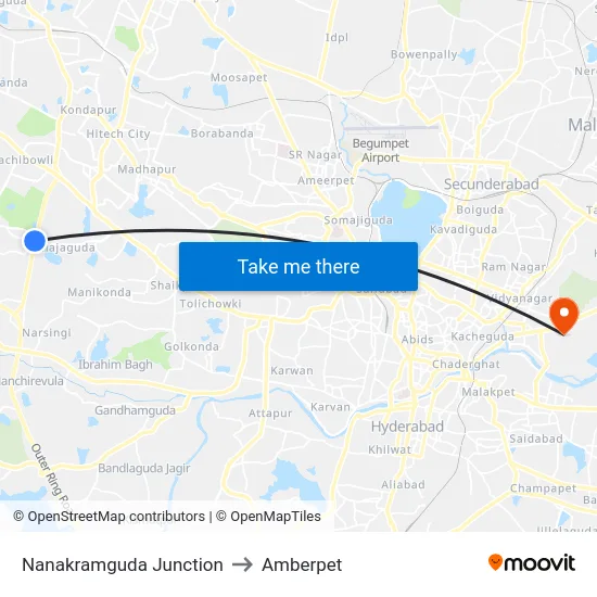 Nanakramguda Junction to Amberpet map