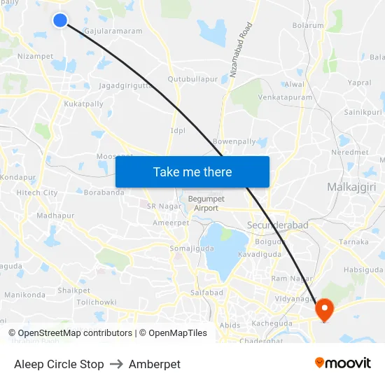 Aleep Circle Stop to Amberpet map