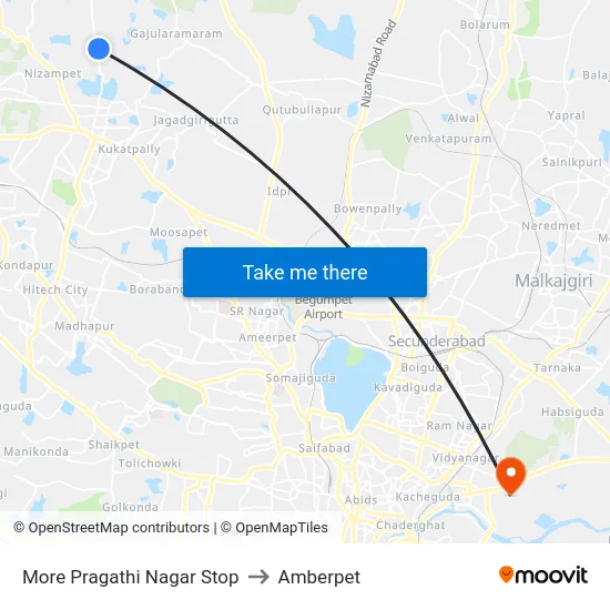 More Pragathi Nagar Stop to Amberpet map