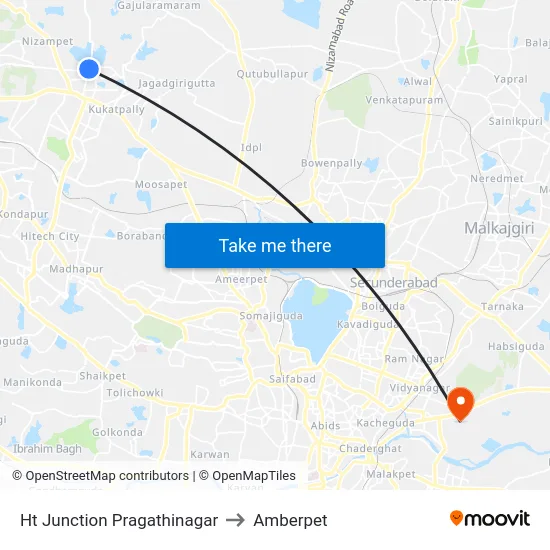 Ht Junction Pragathinagar to Amberpet map