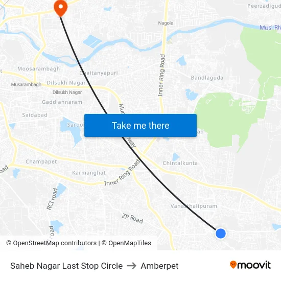 Saheb Nagar Last Stop Circle to Amberpet map