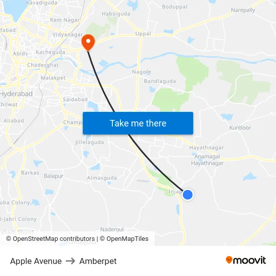 Apple Avenue to Amberpet map