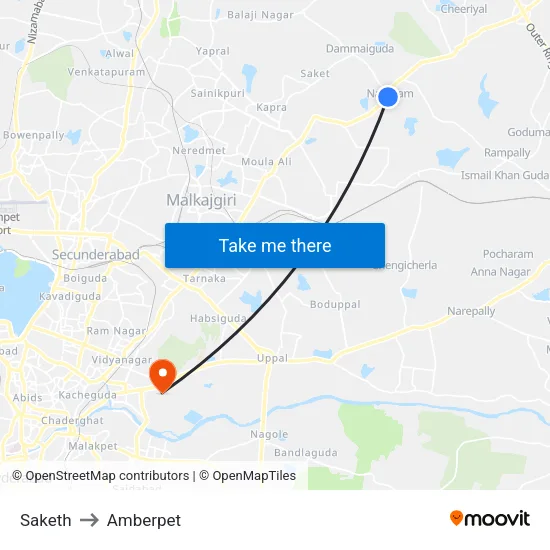 Saketh to Amberpet map