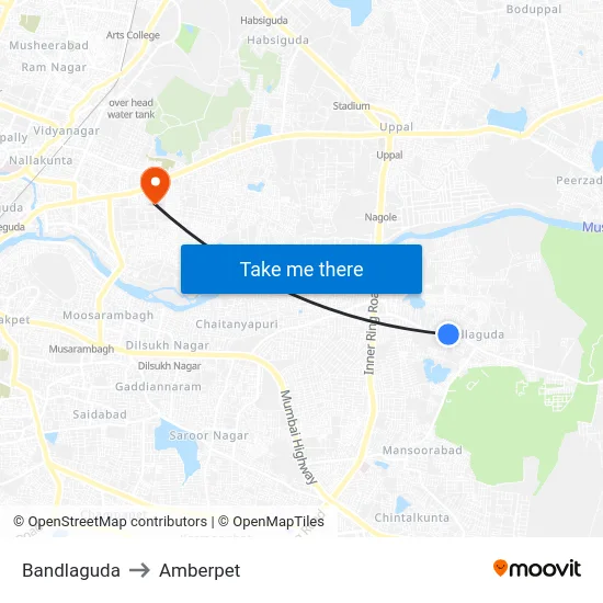 Bandlaguda to Amberpet map