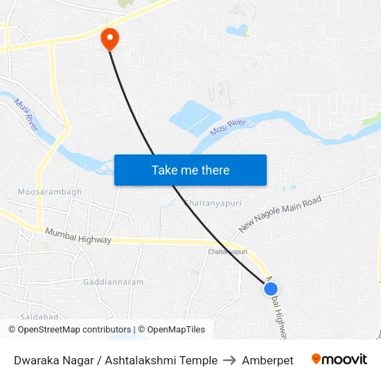 Dwaraka Nagar / Ashtalakshmi Temple to Amberpet map
