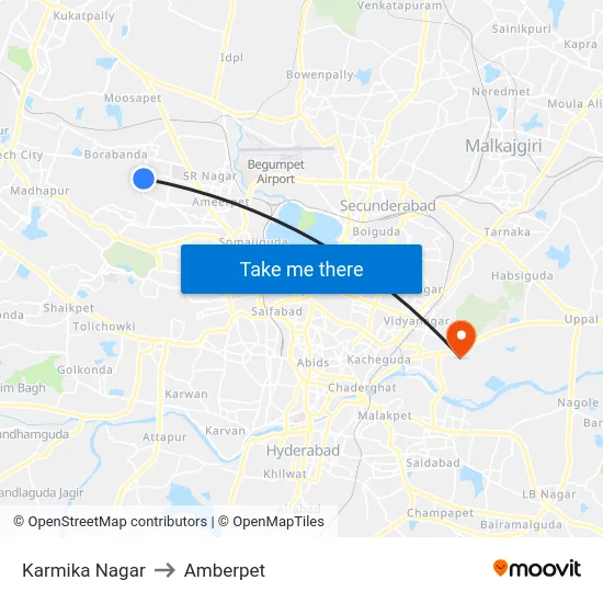 Karmika Nagar to Amberpet map
