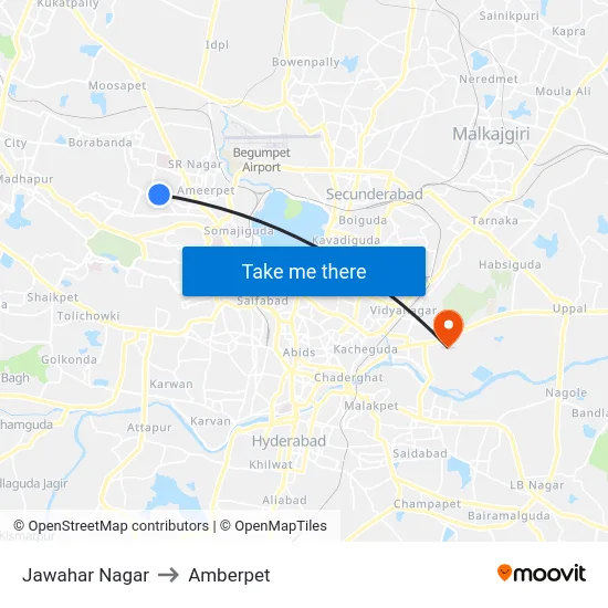 Jawahar Nagar to Amberpet map