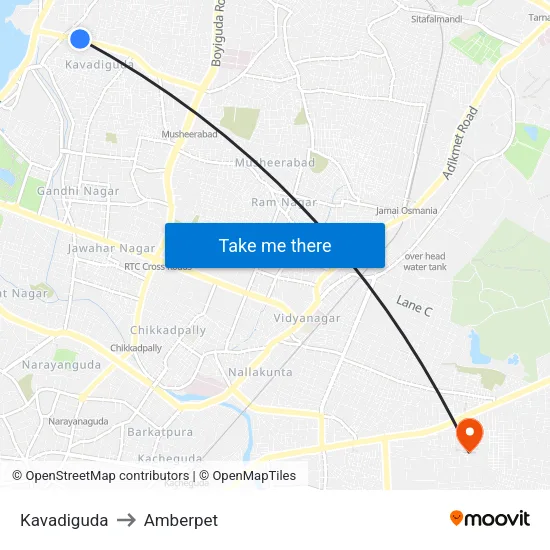Kavadiguda to Amberpet map