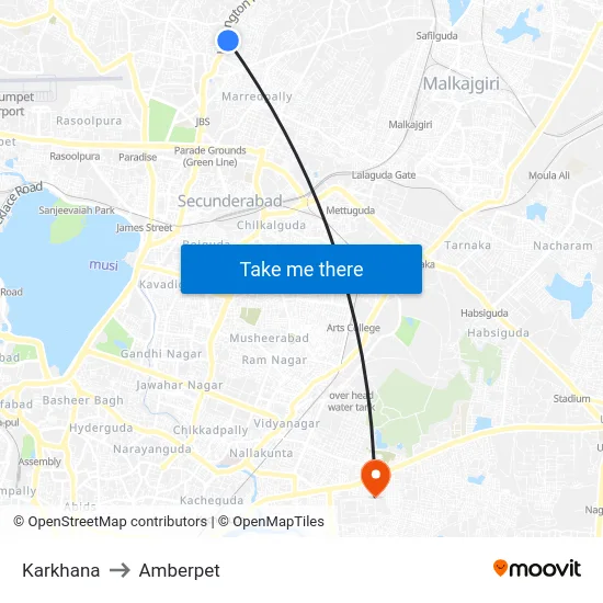 Karkhana to Amberpet map