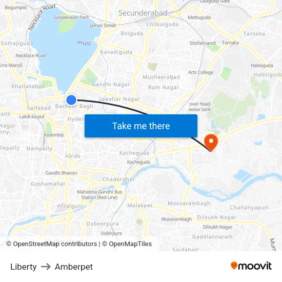 Liberty to Amberpet map