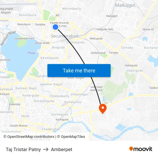 Taj Tristar Patny to Amberpet map