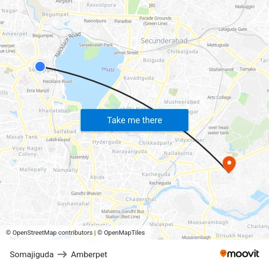 Somajiguda to Amberpet map