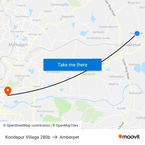 Kondapur Village 280b to Amberpet map