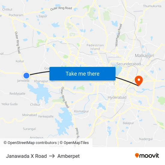 Janawada X Road to Amberpet map
