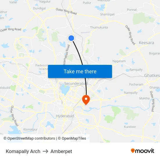 Komapally Arch to Amberpet map