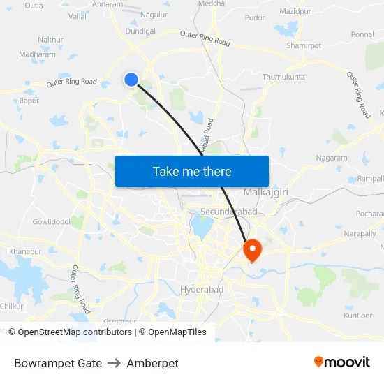 Bowrampet Gate to Amberpet map
