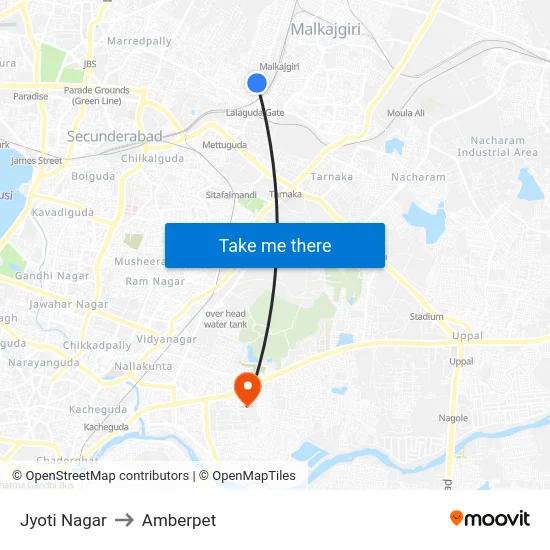 Jyoti Nagar to Amberpet map