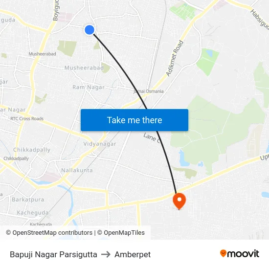 Bapuji Nagar Parsigutta to Amberpet map