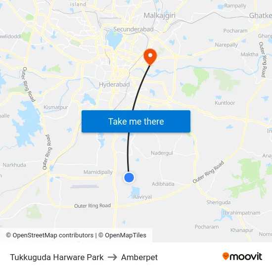 Tukkuguda Harware Park to Amberpet map