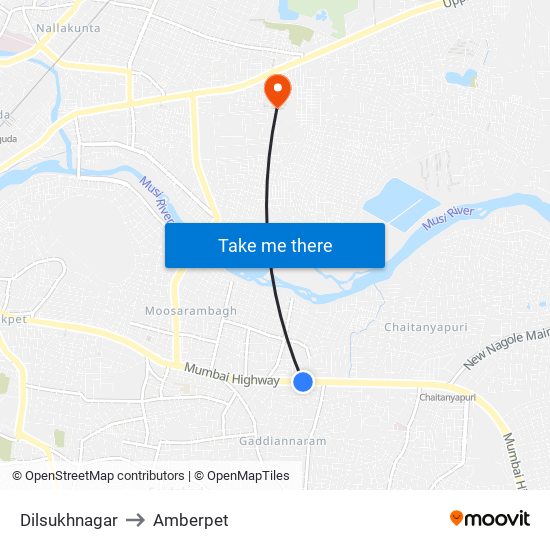 Dilsukhnagar to Amberpet map