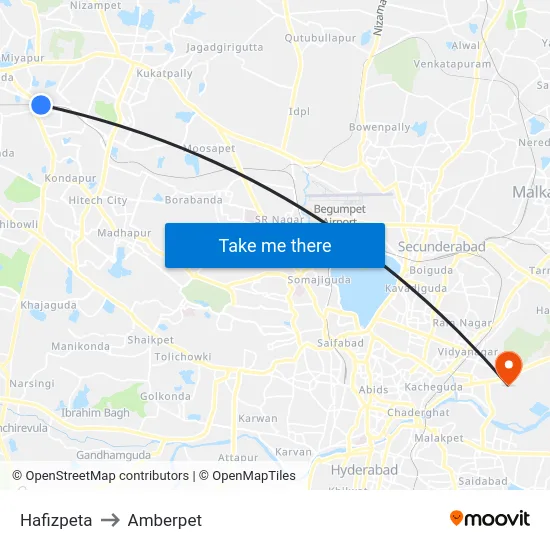 Hafizpeta to Amberpet map