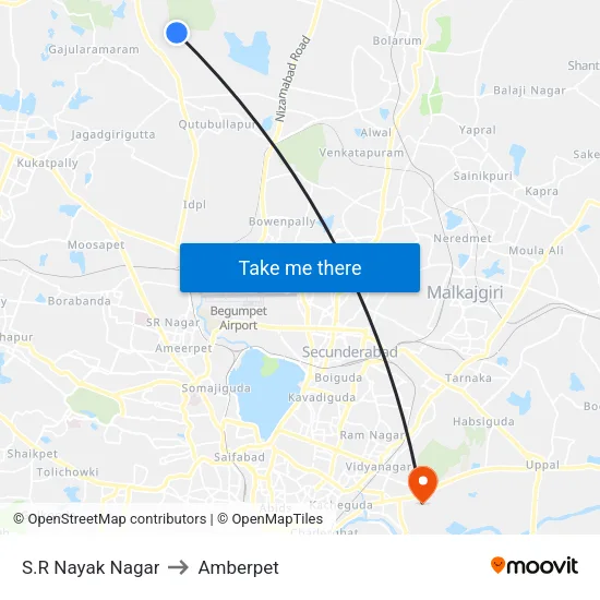 S.R Nayak Nagar to Amberpet map