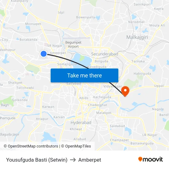 Yousufguda Basti (Setwin) to Amberpet map