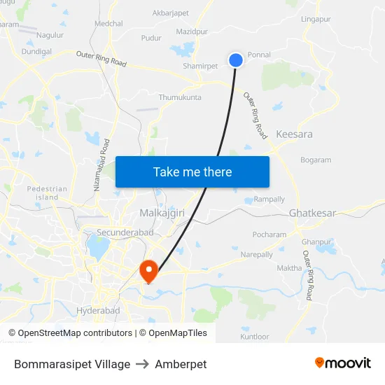 Bommarasipet Village to Amberpet map