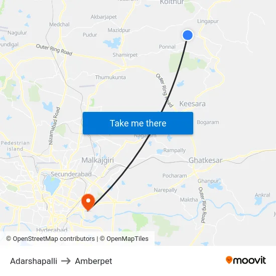 Adarshapalli to Amberpet map
