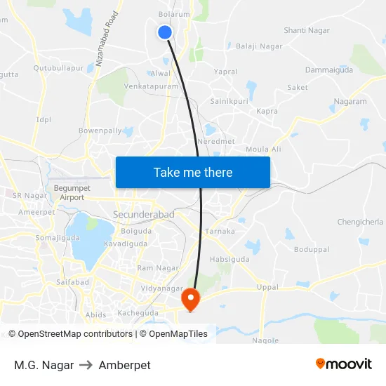M.G. Nagar to Amberpet map