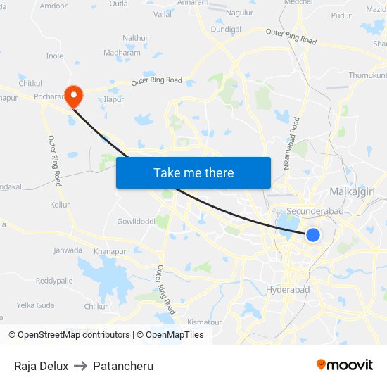 Raja Delux to Patancheru map