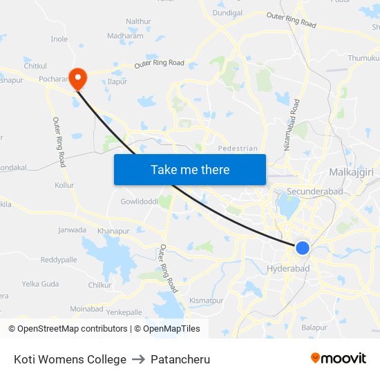 Koti Womens College to Patancheru map