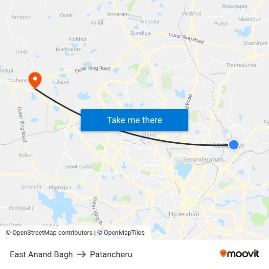 East Anand Bagh to Patancheru map