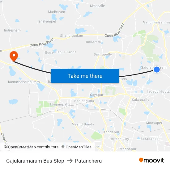 Gajularamaram Bus Stop to Patancheru map