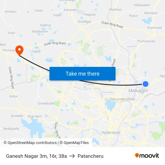 Ganesh Nagar 3m, 16r, 38a to Patancheru map